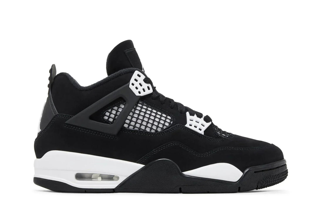 Tênis Air Jordan 4 Retro White Thunder Preto vista lateral