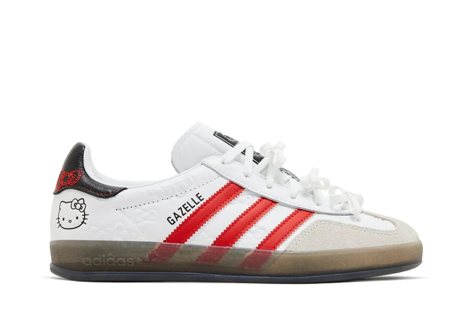 Tênis Adidas Gazelle Indoor x Hello Kity Anniversary Cloud White Red Branco vista lateral
