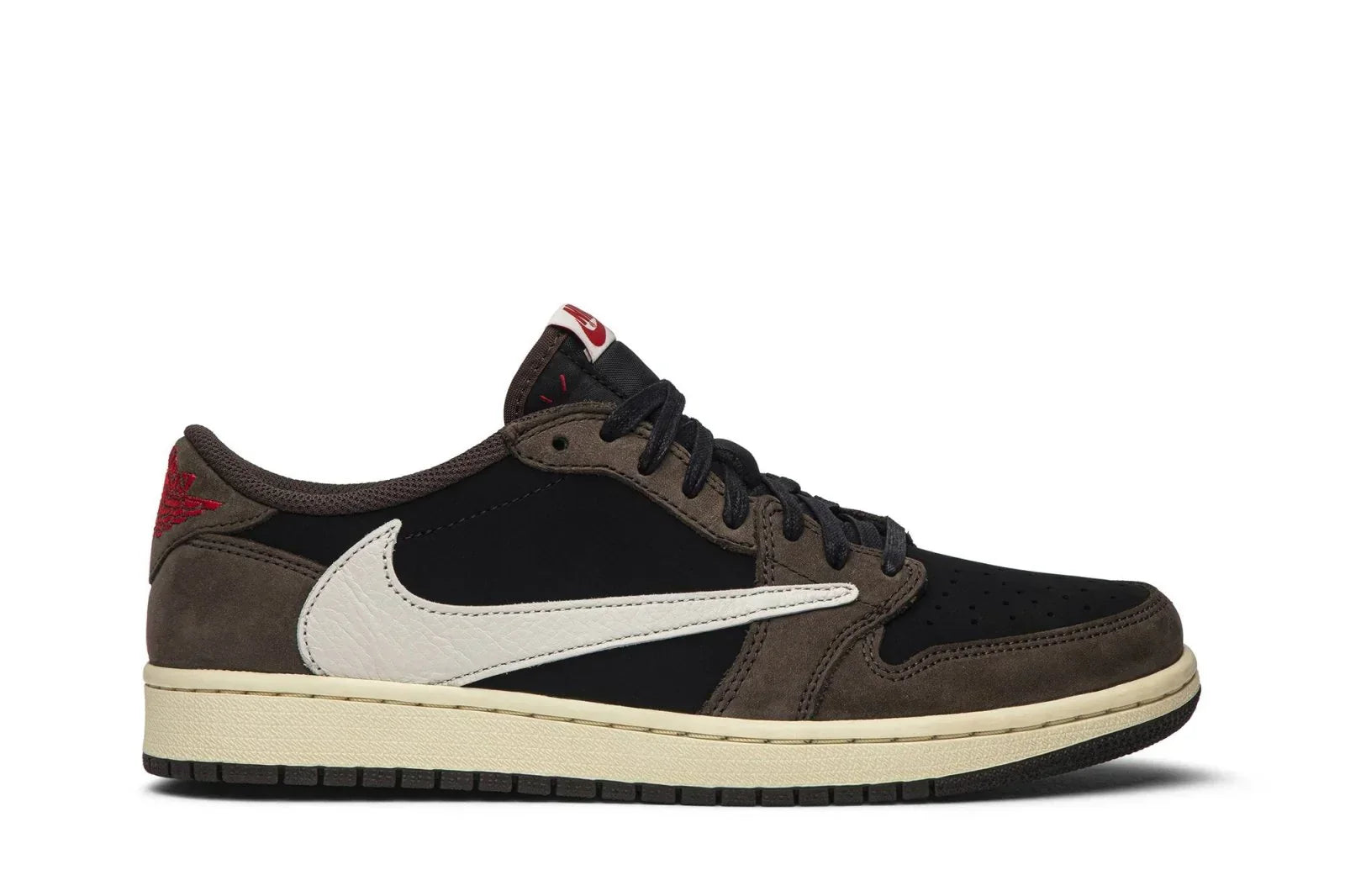 Tênis Air Jordan 1 Low Og Sp x Travis Scott Mocha detalhe lateral